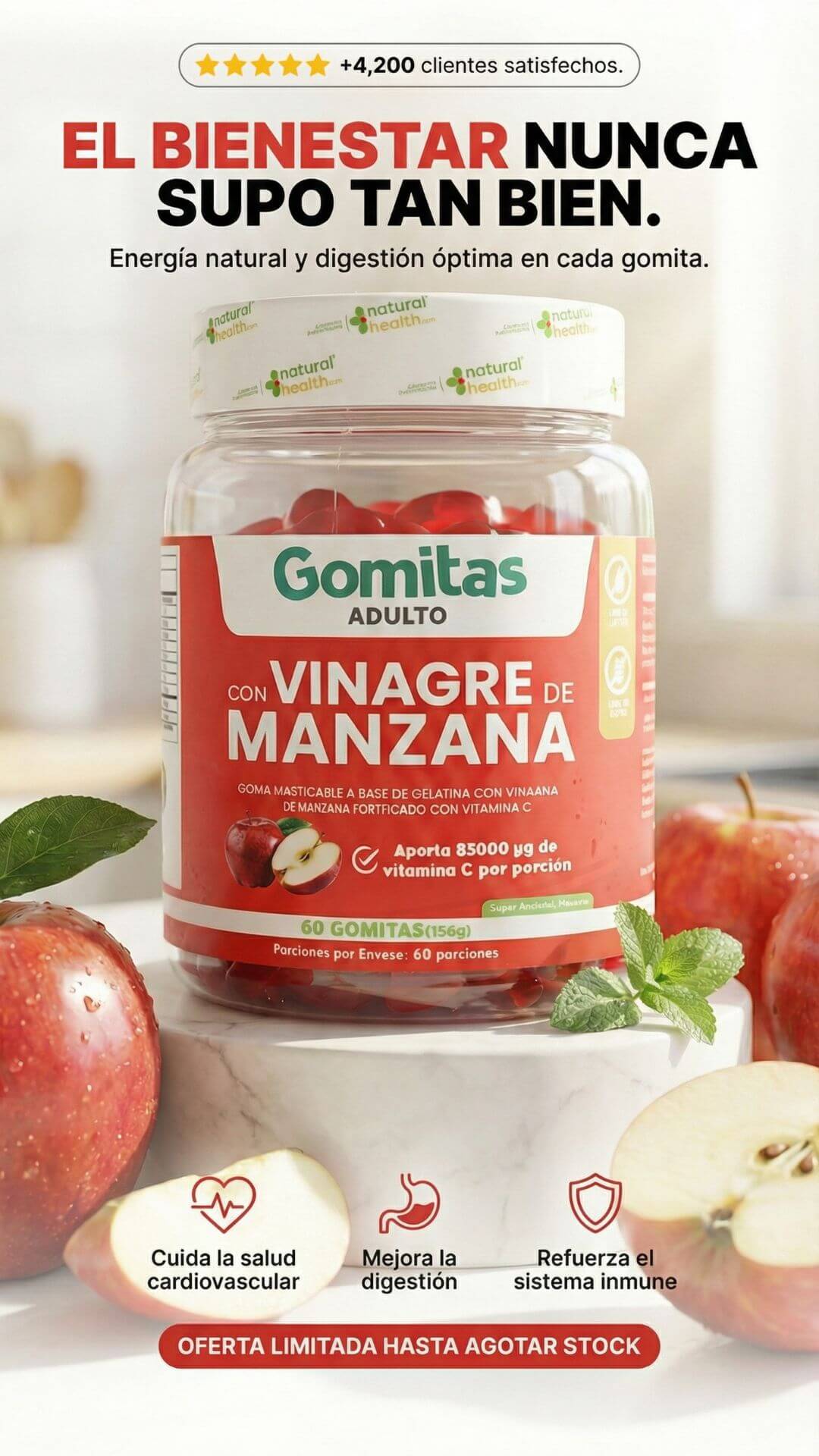 NH GOMAS VINAGRE DE MANZANA 60 GOMITAS !