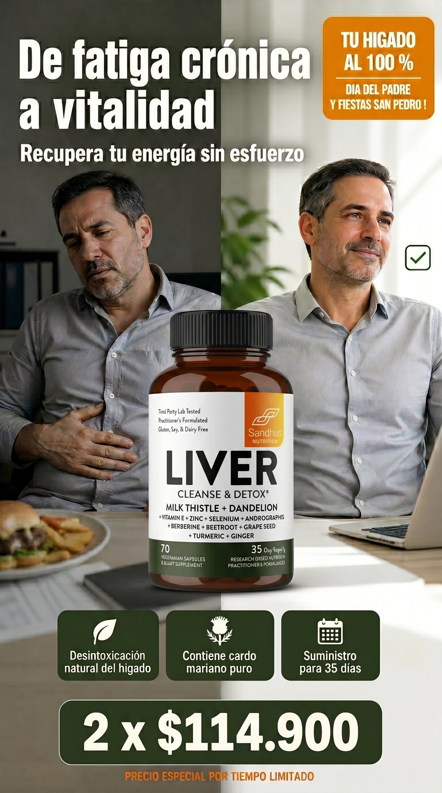 LIVER CLEANSE & DETOX "Alivio de pesadez" y "Energía" 70 cápsulas